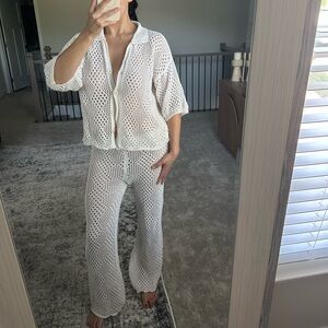 White Crochet Knit Beach Cover Up Set
